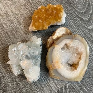 3 crystals Citrine agate and blue aqua clusters